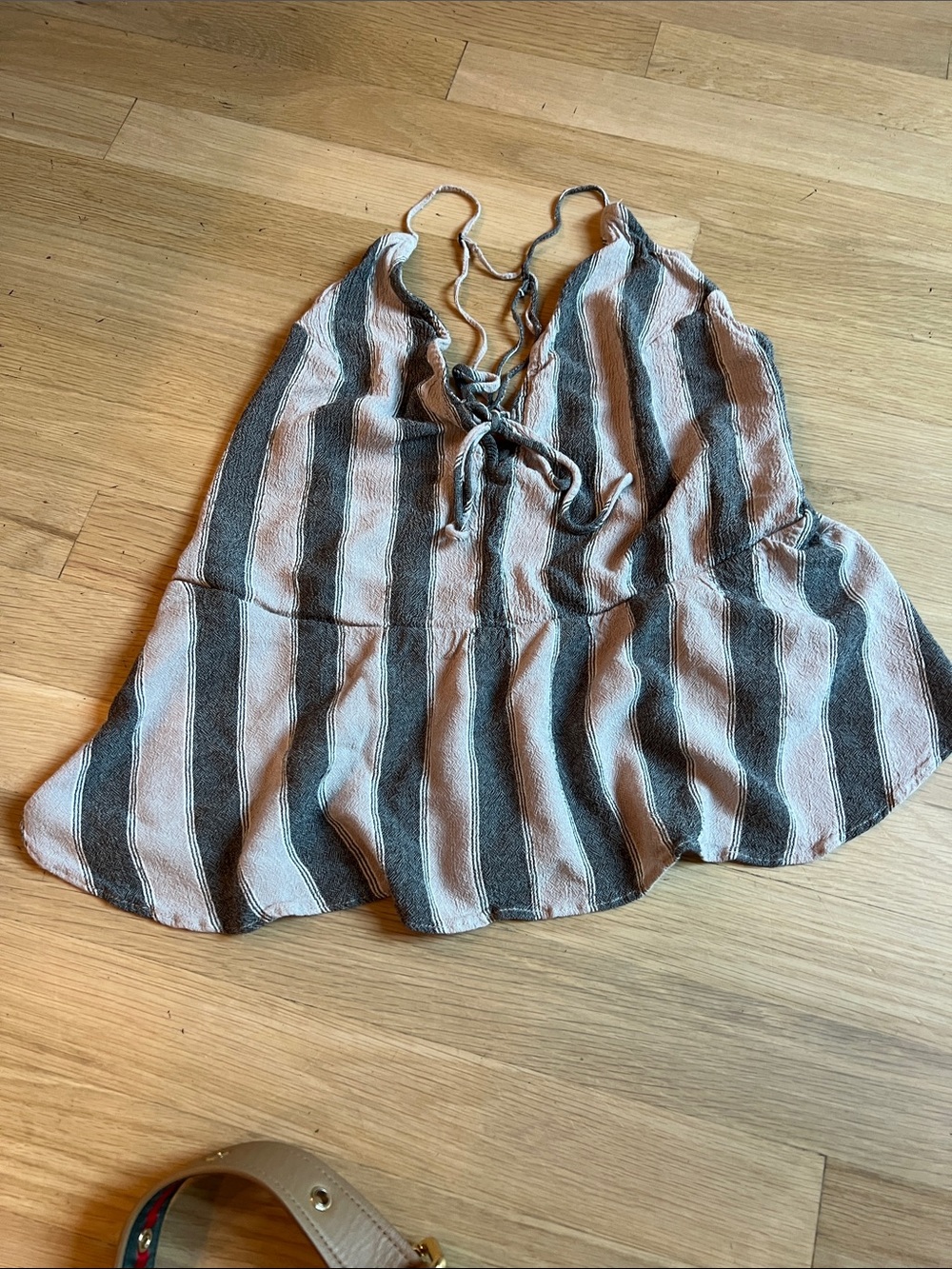 Striped Tie-Front Women’s Tank Top in Light Pink and Charcoal